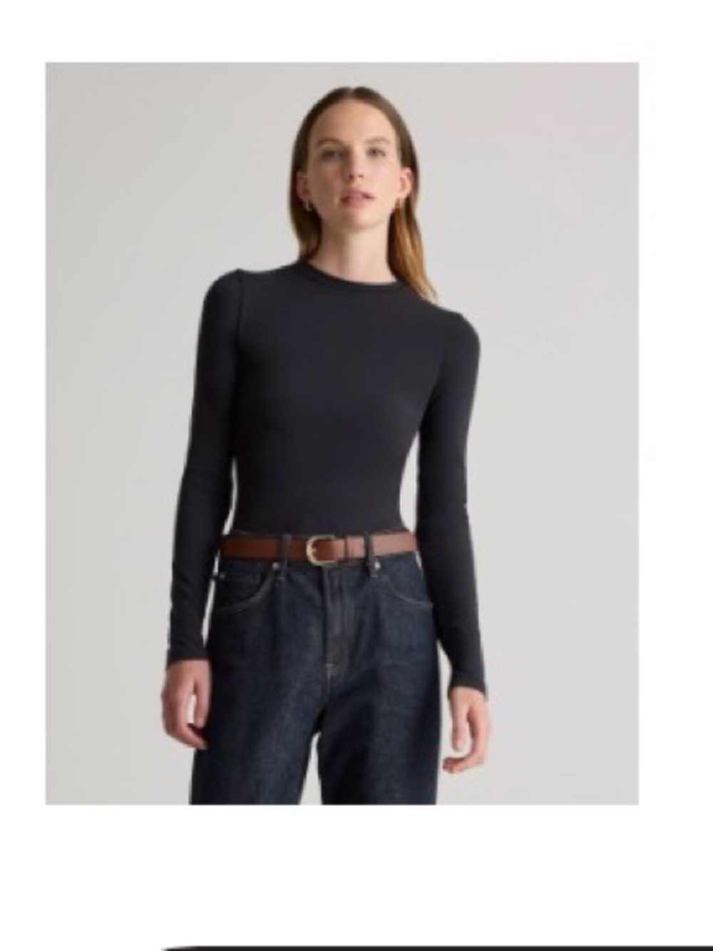 Quince Black Long-Sleeve Crewneck Top